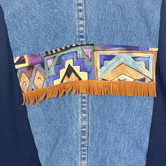 Vintage Custom Made Jerzees Patchwork Denim Cardigan Sz M - Picture 12 of 12